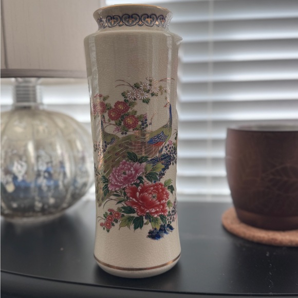 Other - VTG Asahi Japan Porcelain Peacock Floral Design With Gold Accent Rim Bud Vase